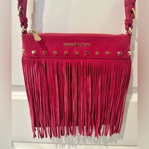 Michael Kors Barbie Pink Suede with fringe Crossbody Bag